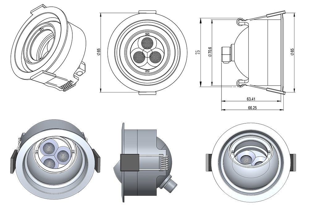 1802 尺寸图 #1802 Lycra recessed light: spotlight, wall wash compatible, wide tilt angle, perfect for targeted illumination and aesthetic displays尺寸图